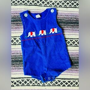 VTG 1980s Blue Corduroy Elephant Baby Romper